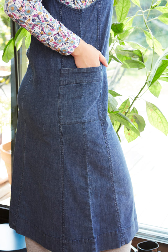 Womens,Dress,Dresses,Pinny,Pinafores,Chambray,Denim,Indigo,IndigoWash,Bright,Comfy,Comfortable,Colourful,Spring,Summer,Limited,Mistral