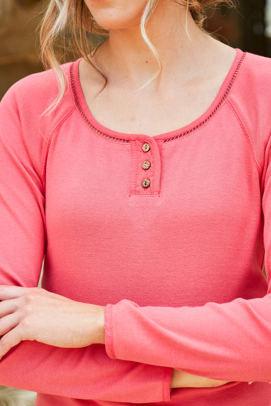 Long Sleeve Grandad Jersey Tee in Roses of Sharon